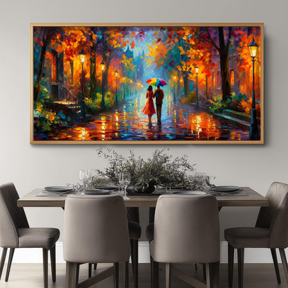 Romantic Couple Wall Art – Rainy Street Panoramic Print
