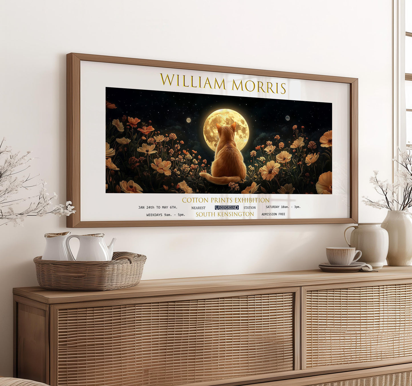 William Morris Cat & Moon Print: Vintage Celestial Art