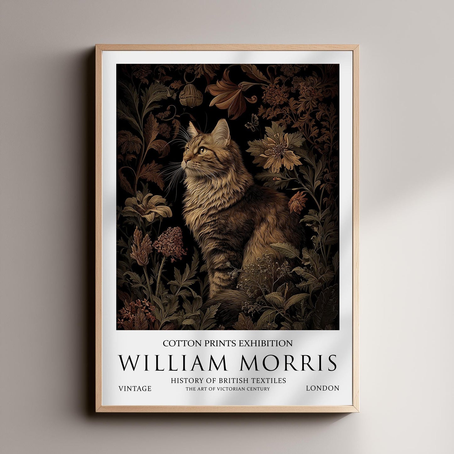 Poster Print, Maine Coon Cat, William Morris Floral Wall Art