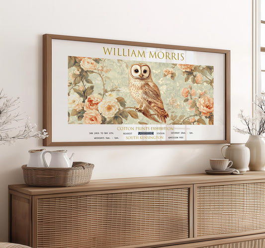 William Morris Owl Print: Vintage Floral Panoramic Wall Art
