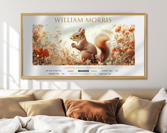 William Morris Squirrel Print: Vintage Floral Panoramic Wall Art