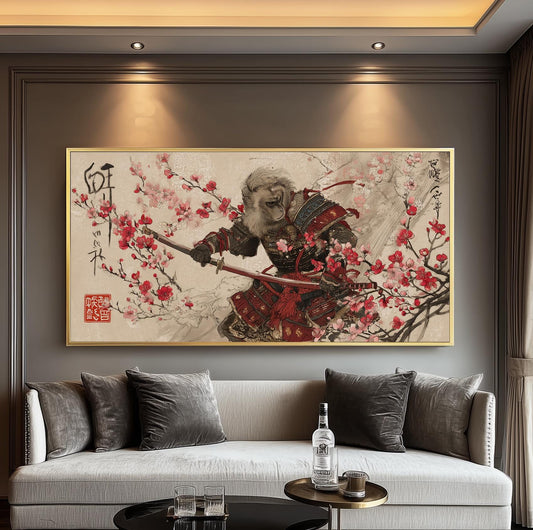 Samurai Snow Monkey Print: Japanese Art, Cherry Blossoms