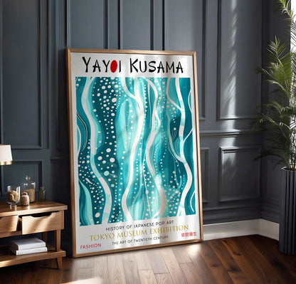 Teal Waves Polka Dots Japanese WALL ART PRINT Picture Poster