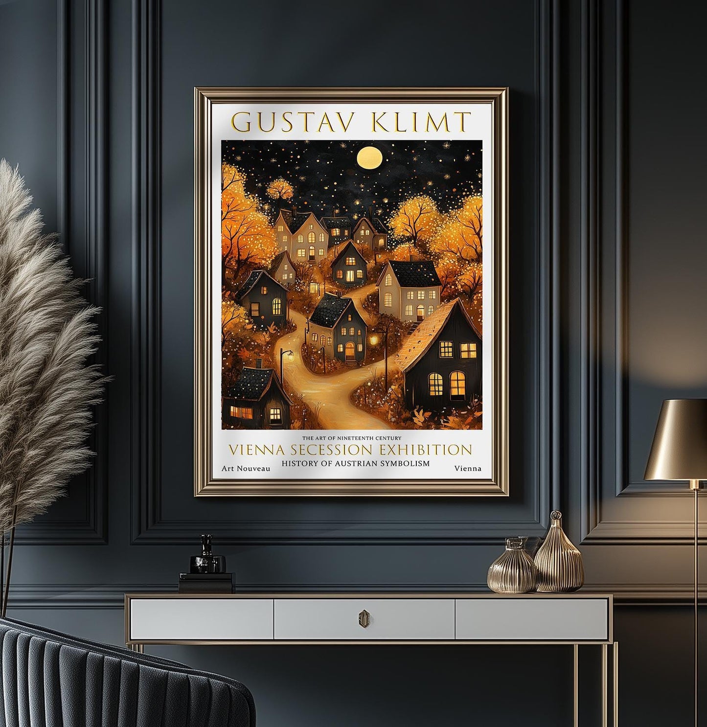 Gustav Klimt Village Night Print: Art Nouveau Vintage Poster