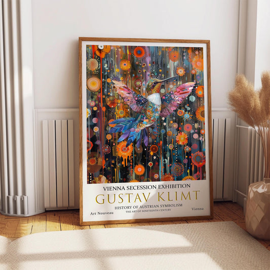 Gustav Klimt Print – Art Nouveau Decor | Vintage Floral Hummingbird Poster