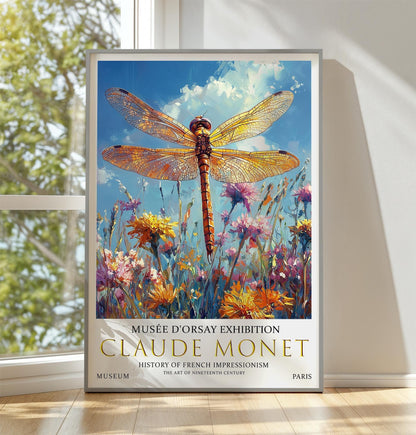 Claude Monet Dragonfly Print: Vintage Wildflower Wall Art