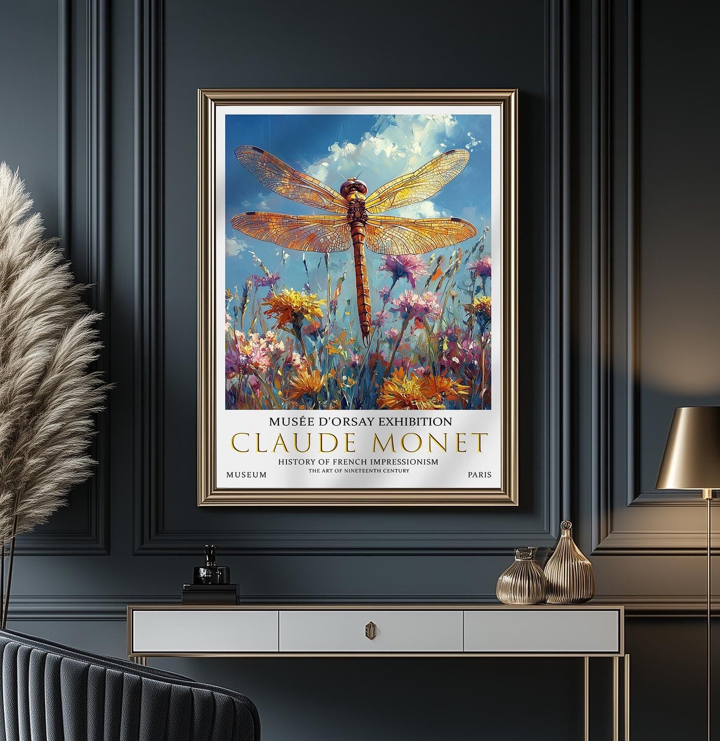 Claude Monet Dragonfly Print: Vintage Wildflower Wall Art