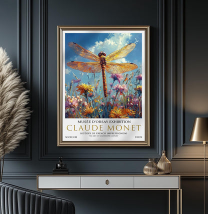 Claude Monet Dragonfly Print: Vintage Wildflower Wall Art