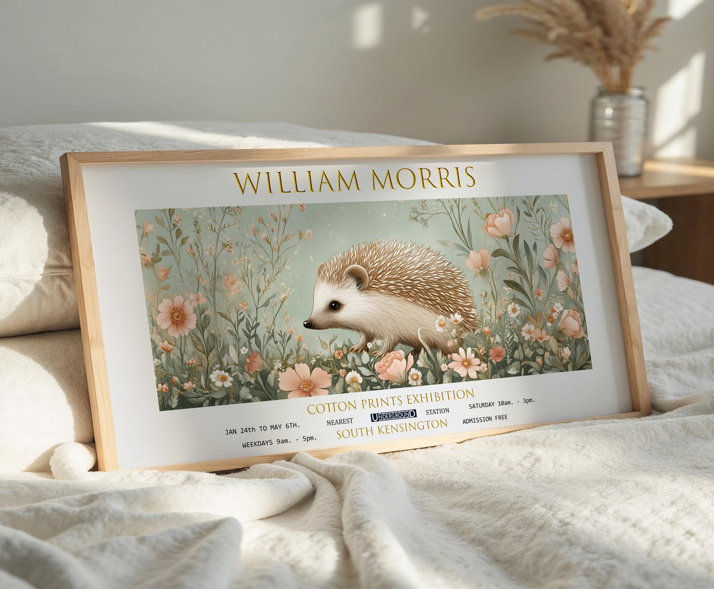 Print, William Morris Hedgehog, Vintage Botanical Panoramic Wall Art
