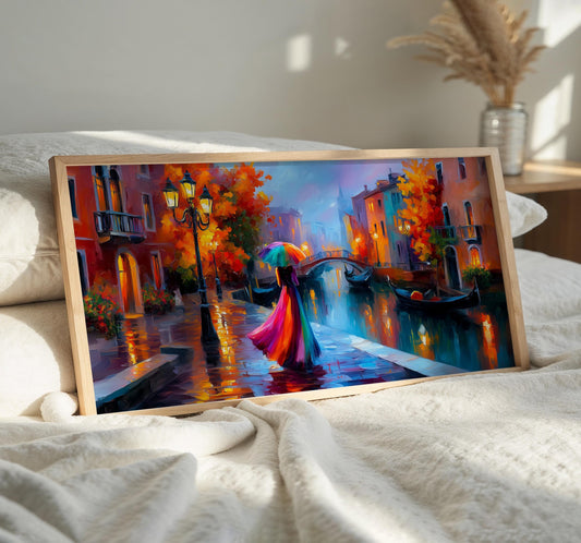 Colourful Umbrella Venice PANORAMIC WALL ART Unframed Picture Print