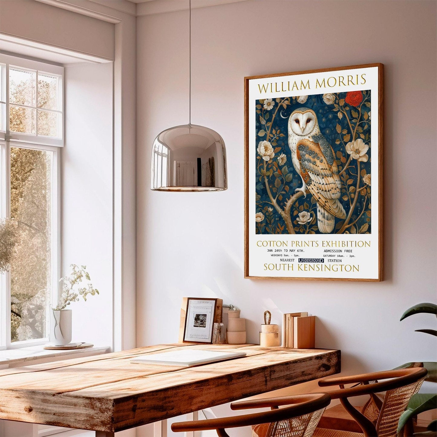 William Morris Owl Print – Vintage Floral Exhibition Art