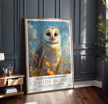 Vintage Barn Owl Poster – Claude Monet Summer Meadow Art