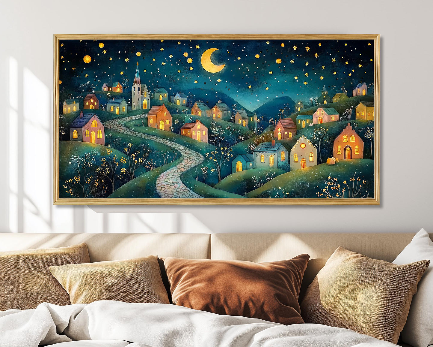 Gustav Klimt Starry Night Village Print: Dreamy Panoramic Wall Art
