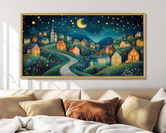 Gustav Klimt Starry Night Village Print: Dreamy Panoramic Wall Art