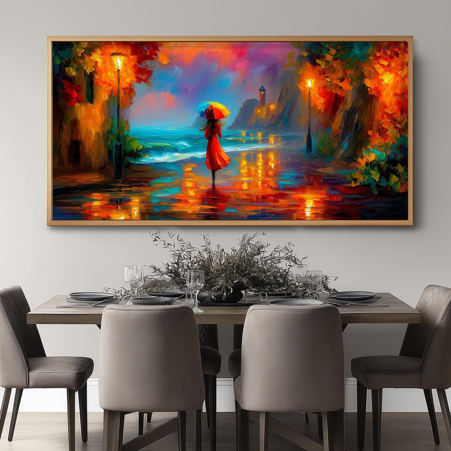 Rainy Coastal Village Seascape Panoramic Print