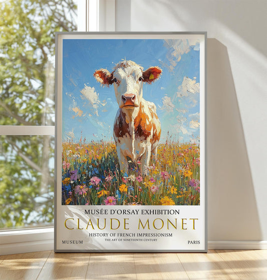 Claude Monet Cow Print: Impressionist Field of Wildflowers (Unframed)