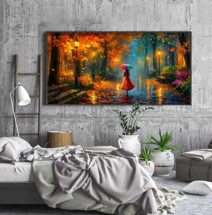 Colourful Umbrella Autumn Park PANORAMIC WALL ART Picture Print