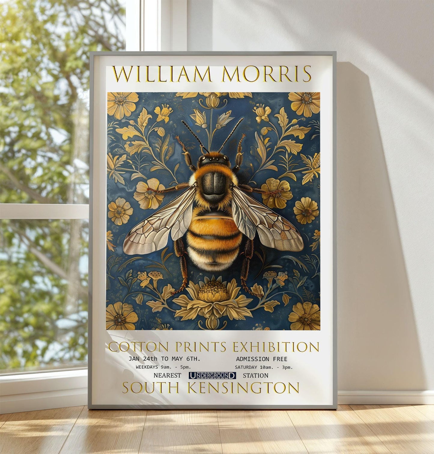 Print, William Morris Bee Vintage Botanical Wall Art, Unframed