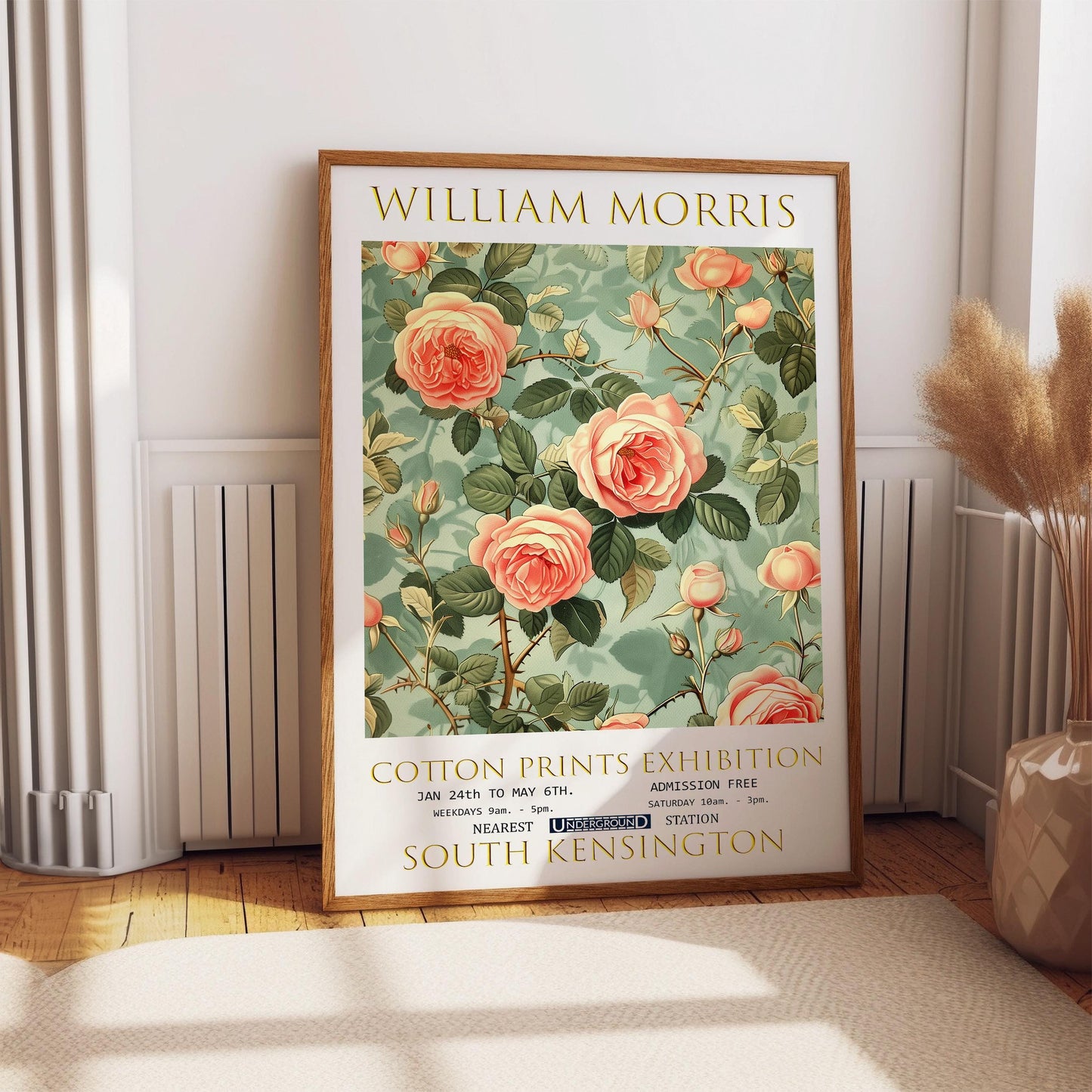 William Morris Rose Print: Vintage Floral Exhibition Poster