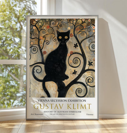 Gustav Klimt Art Print – Vintage Art Nouveau Poster | Black Cat, Gold Leaf Artwork