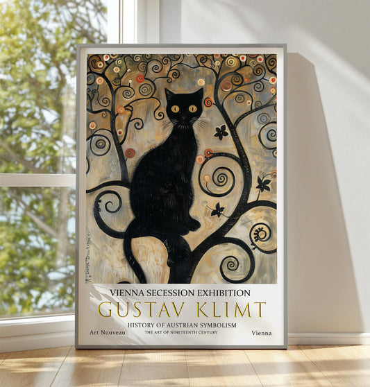 Gustav Klimt Art Print – Vintage Art Nouveau Poster | Black Cat, Gold Leaf Artwork