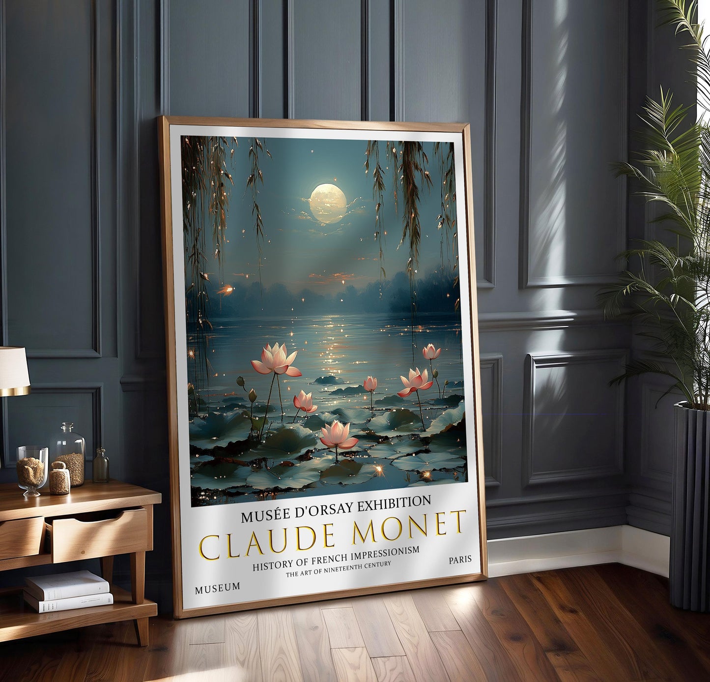 Monet Water Lily Print: Moonlit French Impressionist Art