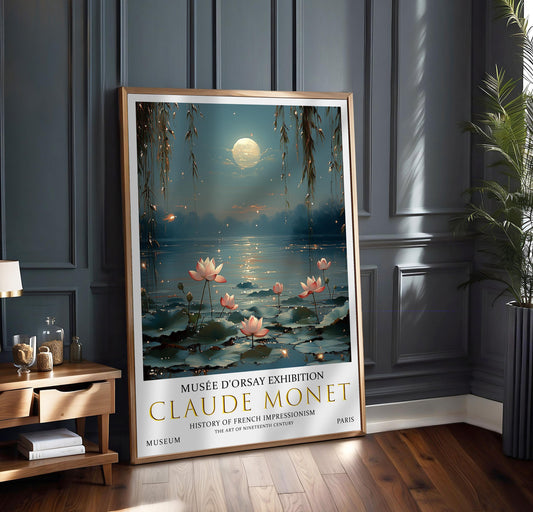 Monet Water Lily Print: Moonlit French Impressionist Art