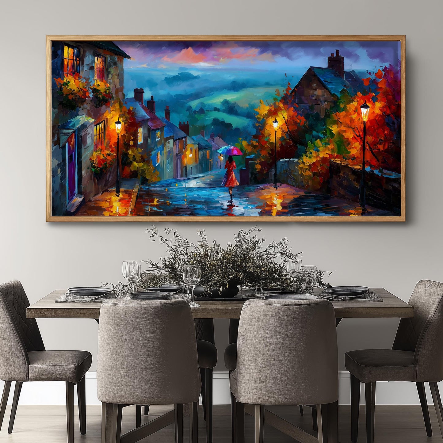 Gold Hill Shaftesbury Print – Dorset Wall Art – Rainy Village Panoramic Print