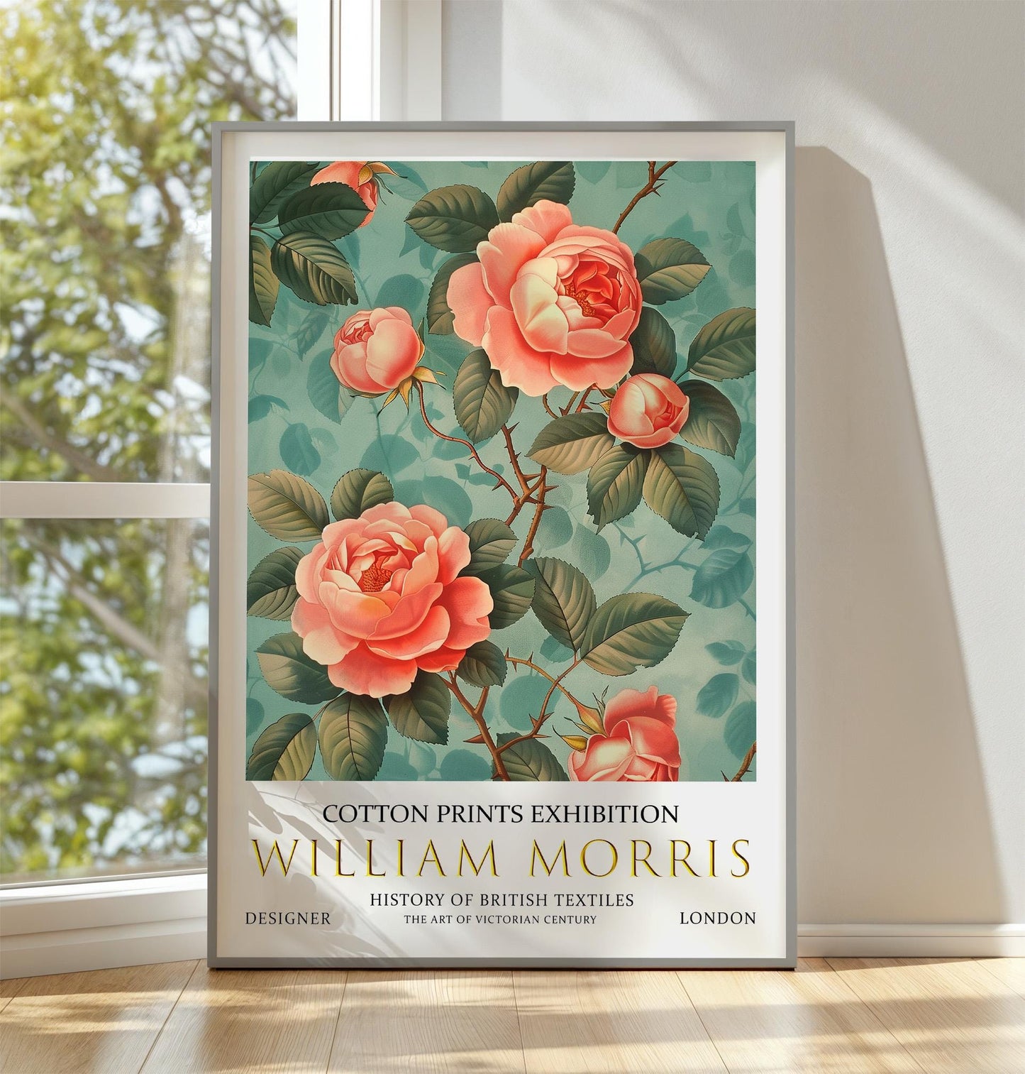 William Morris Poster - Vintage Peach Rose Print | Botanical Art Print