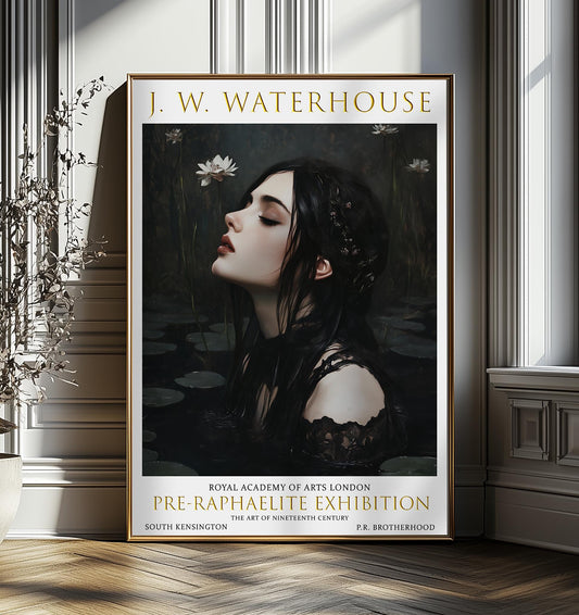 Romantic Pre-Raphaelite Waterhouse Print - Vintage Art Poster Ophelia Dark Academia, Gothic Home Wall Décor