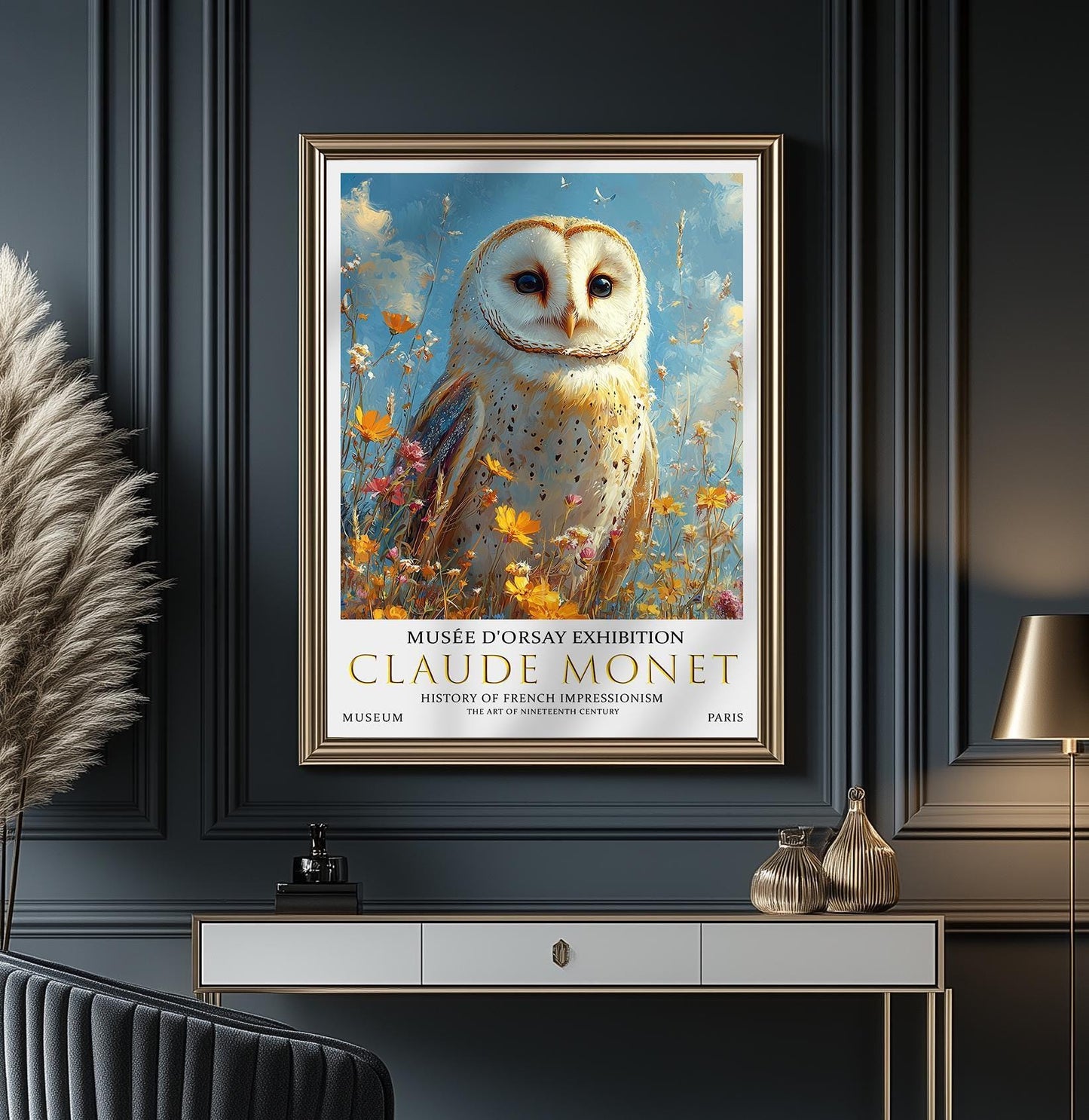 Vintage Barn Owl Poster – Claude Monet Summer Meadow Art