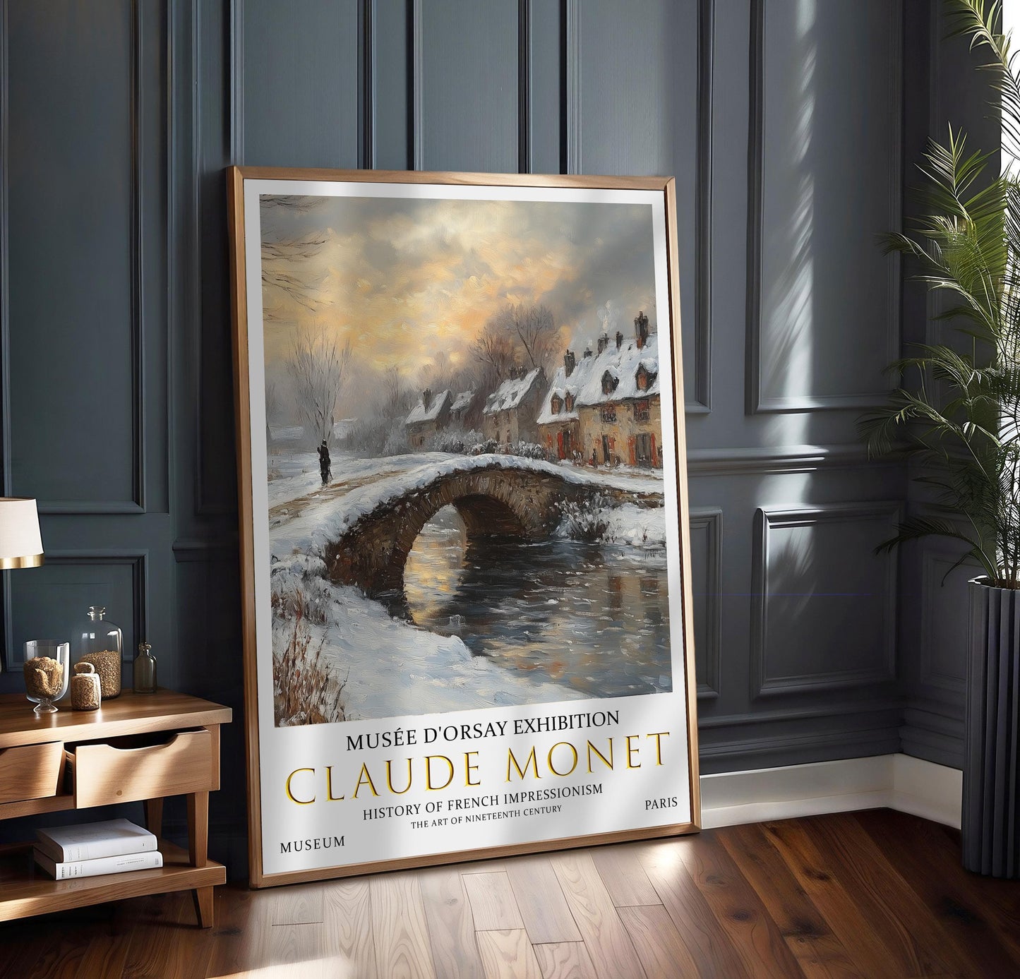 Victorian Winter Village Poster – Claude Monet Landscape Wall Art