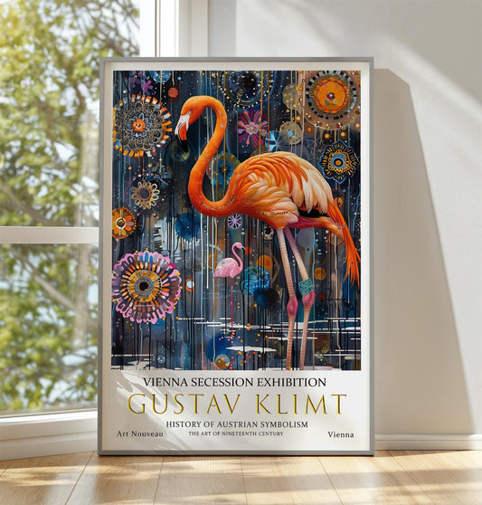 Gustav Klimt Flamingo Print - Art Nouveau Vintage Wall Art on Premium Paper