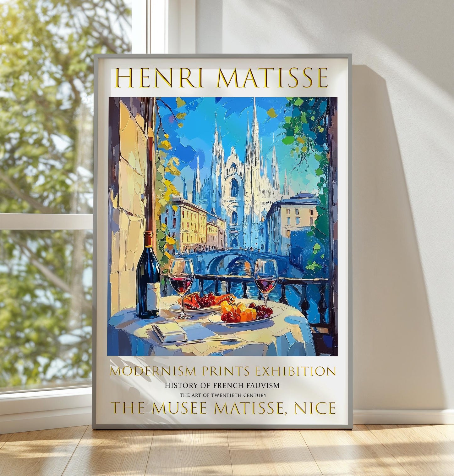 Print: Henri Matisse Inspired Romantic Dining, European Cityscape Wall Art