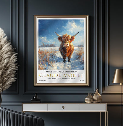 Claude Monet Highland Cow Winter Landscape Art Print