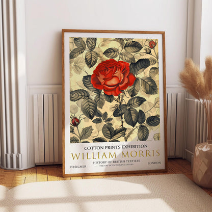 William Morris Red Rose Print: Vintage Floral Wall Art
