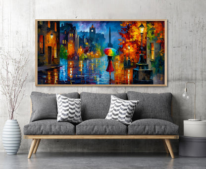 Princes Street Edinburgh Print – Scotland Panoramic Print – Impressionist Oil Painting