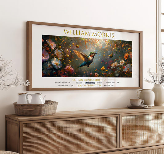 William Morris Hummingbird Print: Vintage Floral Panoramic Wall Art