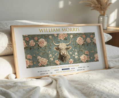 William Morris Highland Cow Floral Print: Vintage Exhibition Art