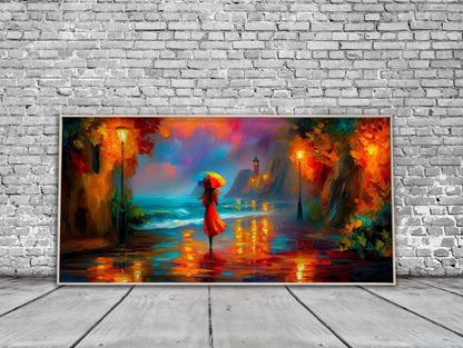 Rainy Coastal Village Seascape Panoramic Print