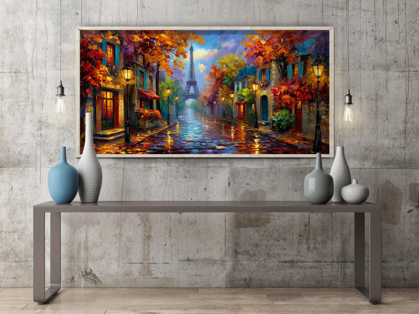 Paris Panoramic Print – Eiffel Tower Wall Art – Rainy Paris Street Art