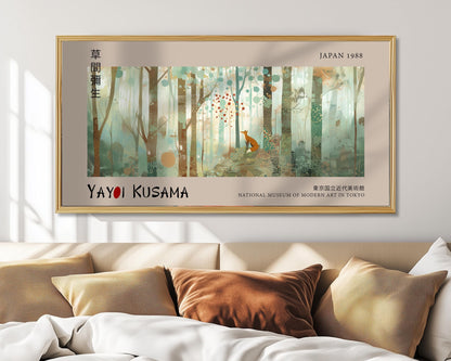 Yayoi Kusama Panoramic Print – Fox in Forest – Japanese Wall Art
