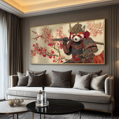 Red Panda Samurai Art Print: Japanese Ukiyo-e Style, Cherry Blossoms