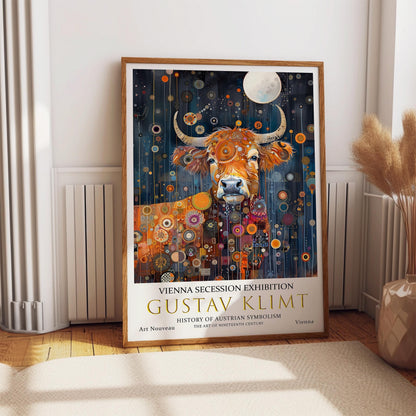 Gustav Klimt Art Print – Opulent Highland Cow Vintage Wall Art Decor
