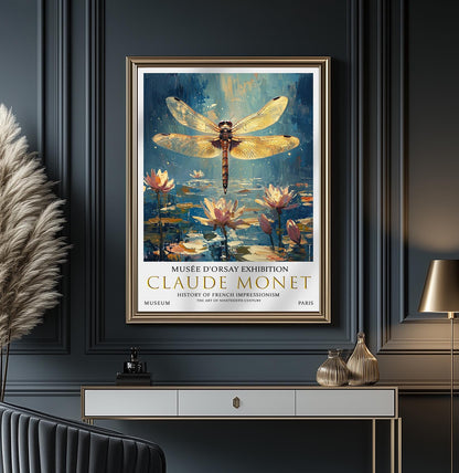 Claude Monet Dragonfly Print: Vintage Water Lilies Art