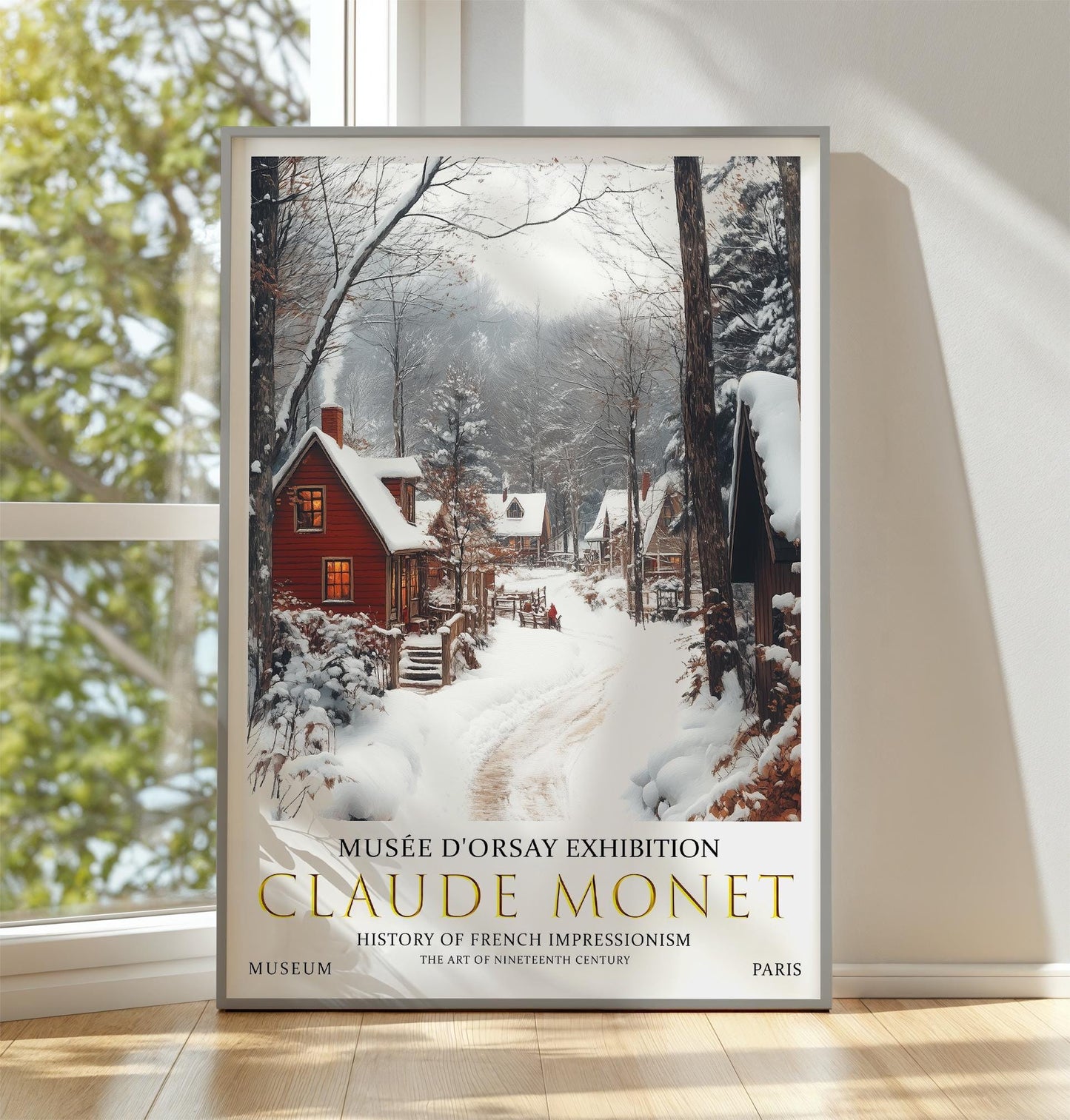 Print, Claude Monet Winter Village, Impressionist Snow Scene Wall Art