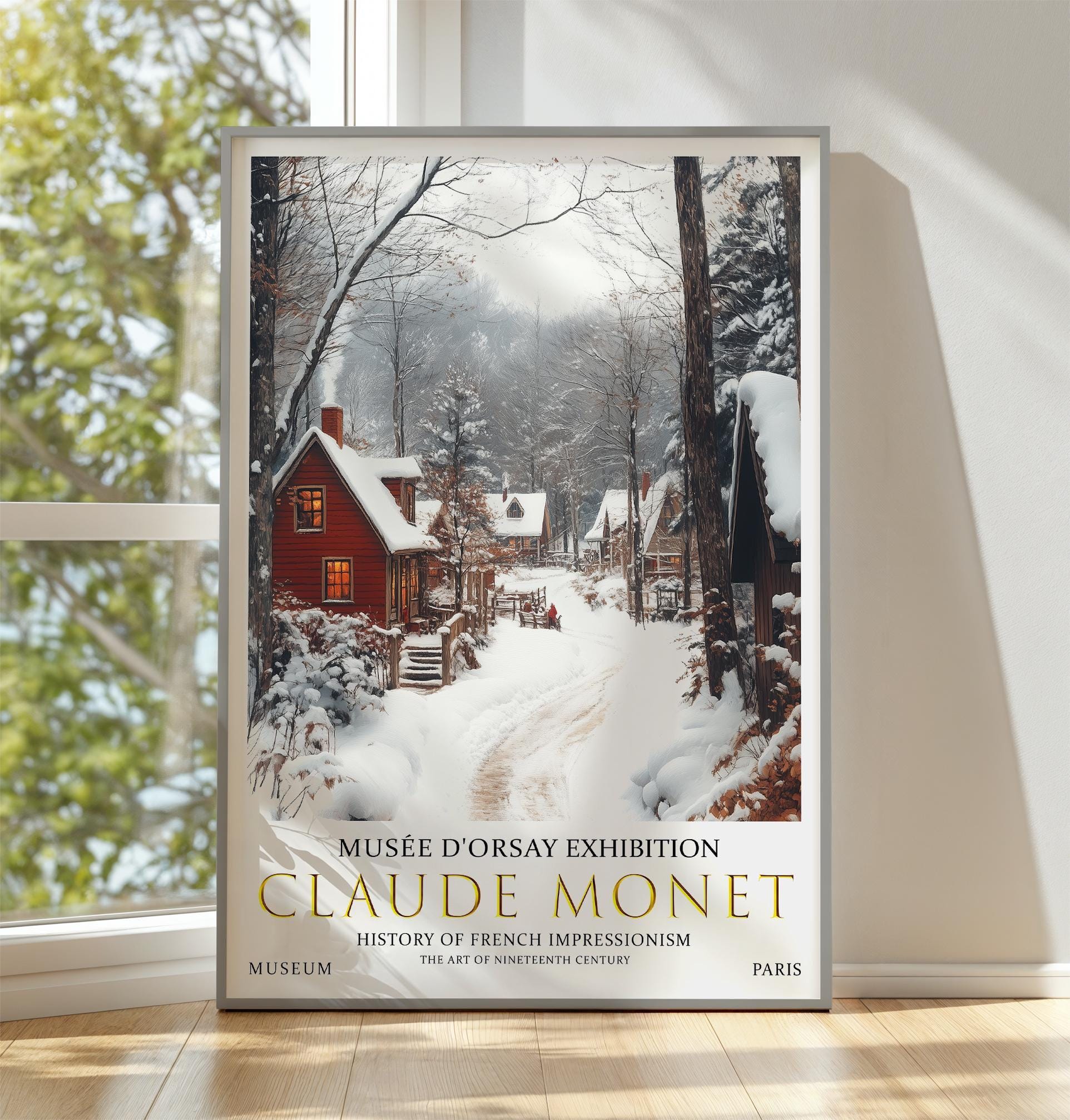 Print, Claude Monet Winter Village, Impressionist Snow Scene Wall Art