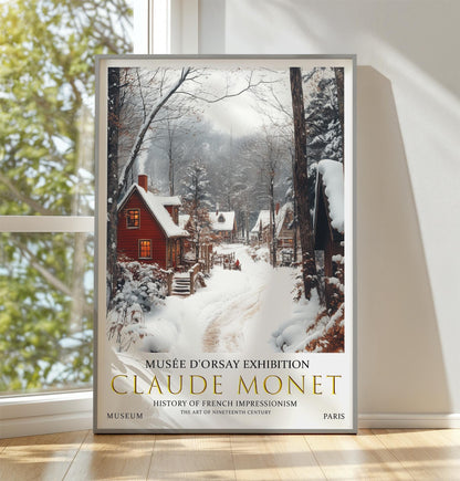 Print, Claude Monet Winter Village, Impressionist Snow Scene Wall Art