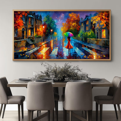 Abbey Road London Print – Rainy London Wall Art – Colourful Umbrella Panoramic Print