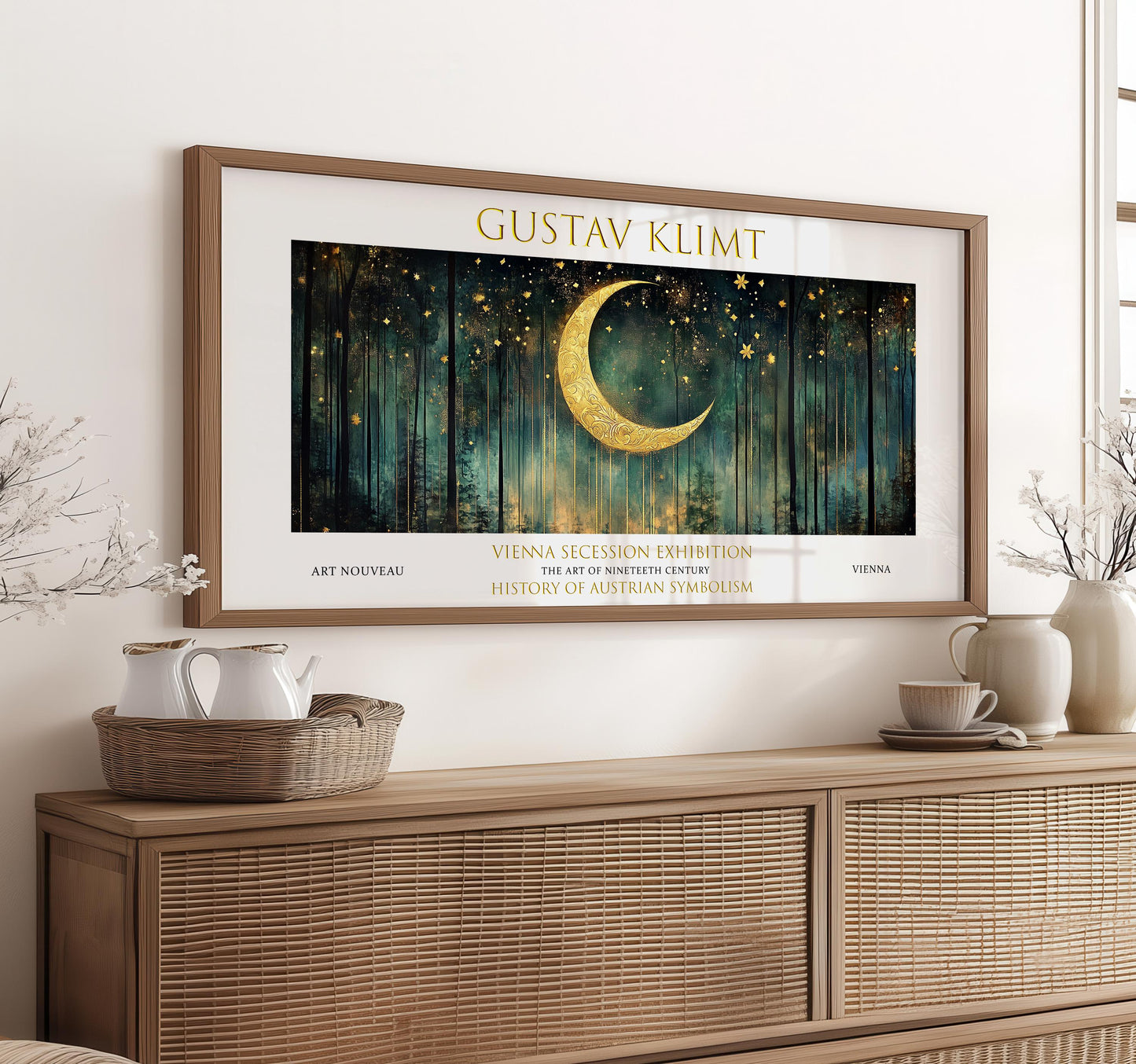 Gustav Klimt Moon Art Print: Art Nouveau Forest Panoramic